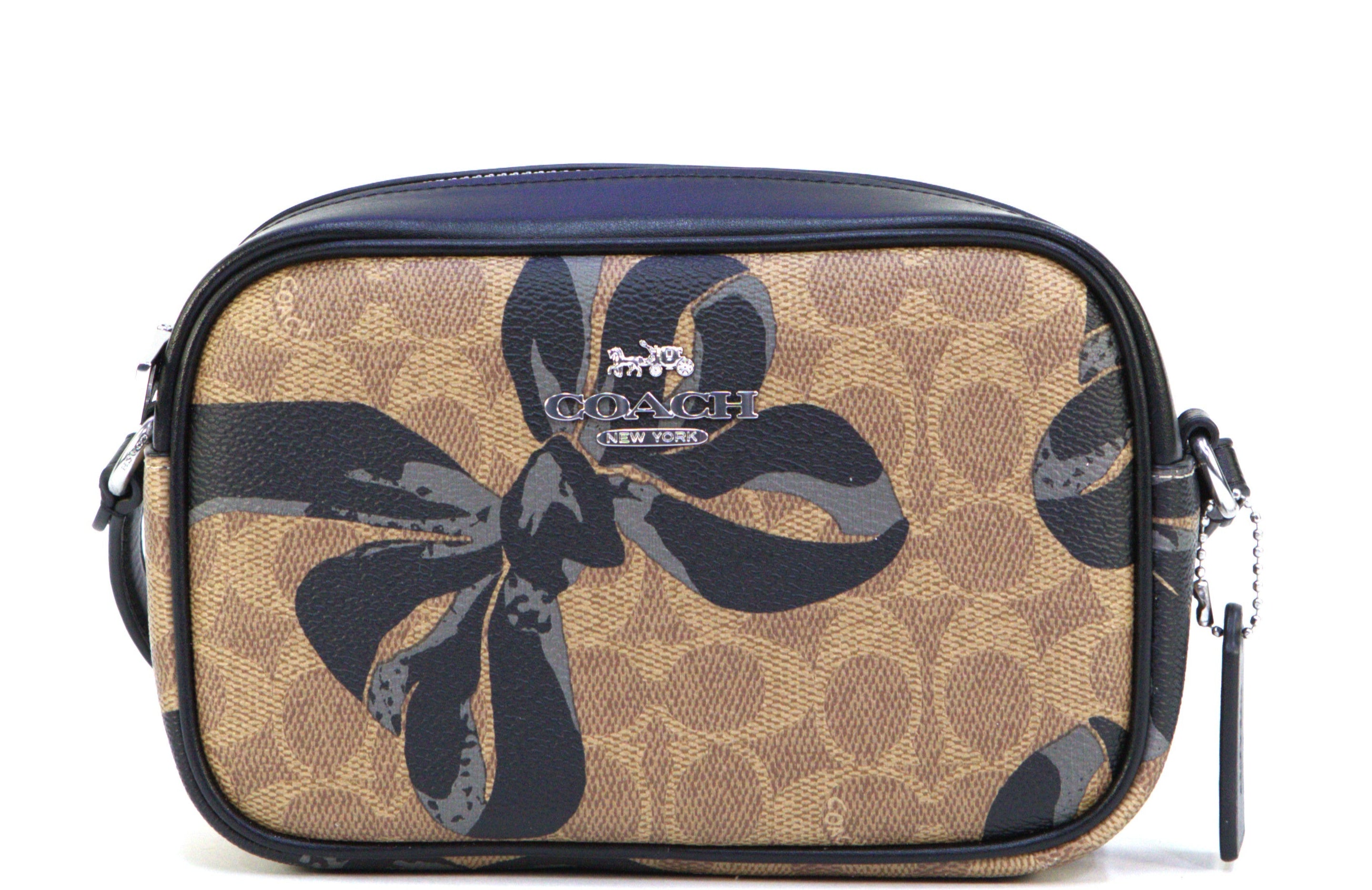 Coach Mini Jamie Camera Bag In Signature Canvas With Bow Print - Silver/Tan/Black Multi