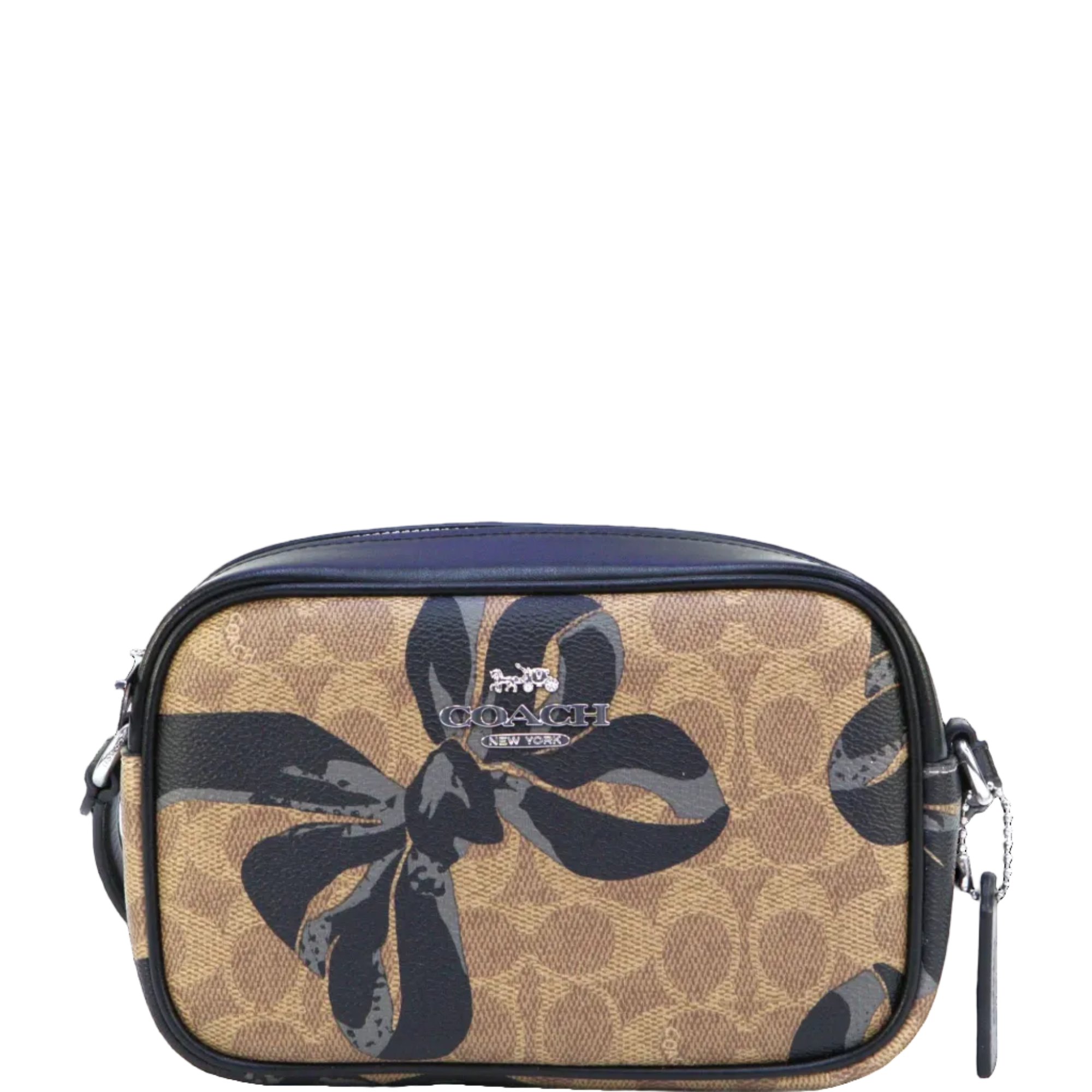 Coach Mini Jamie Camera Bag In Signature Canvas With Bow Print - Silver/Tan/Black Multi