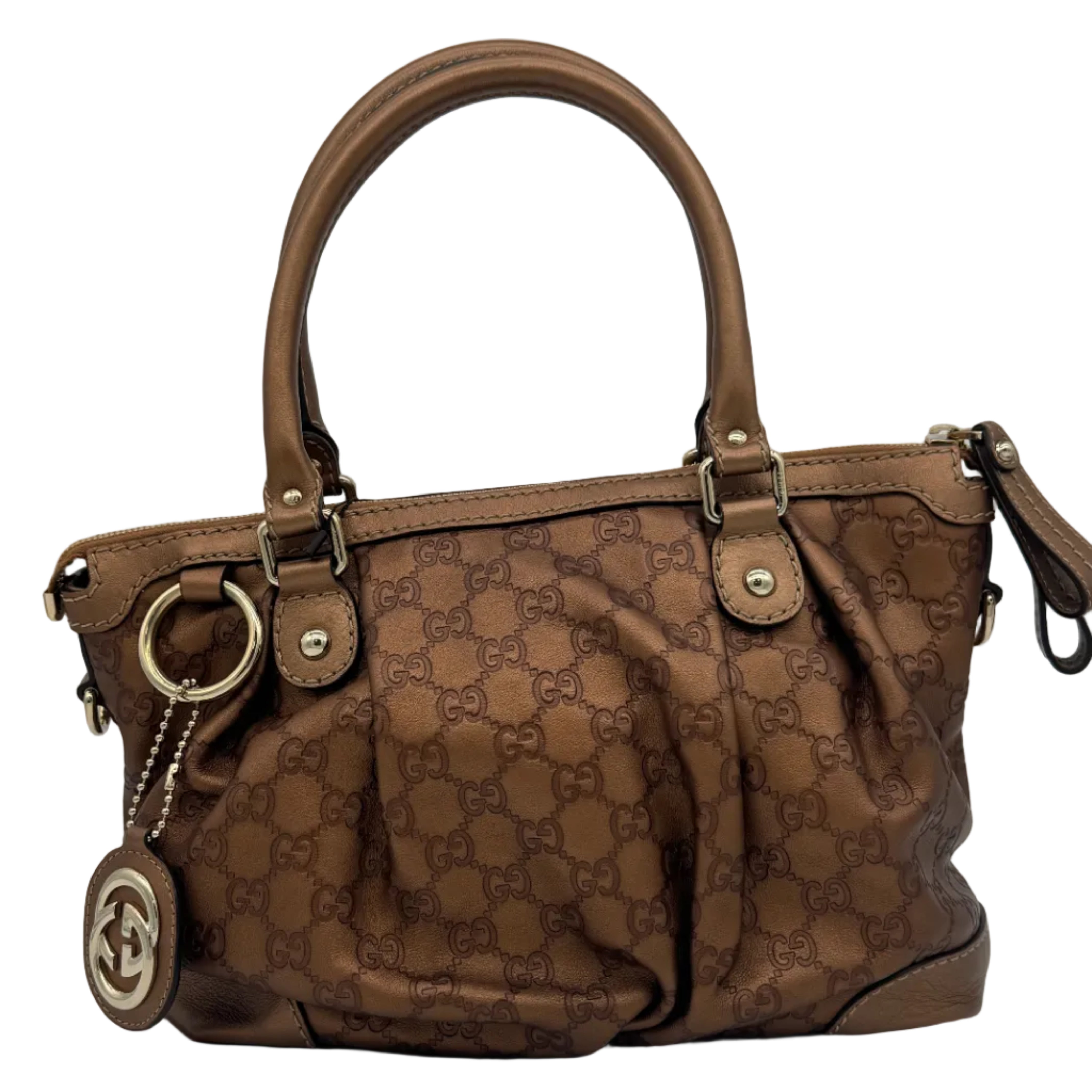 Gucci Sukey Medium Guccissima Bronze Leather Top Handle Bag