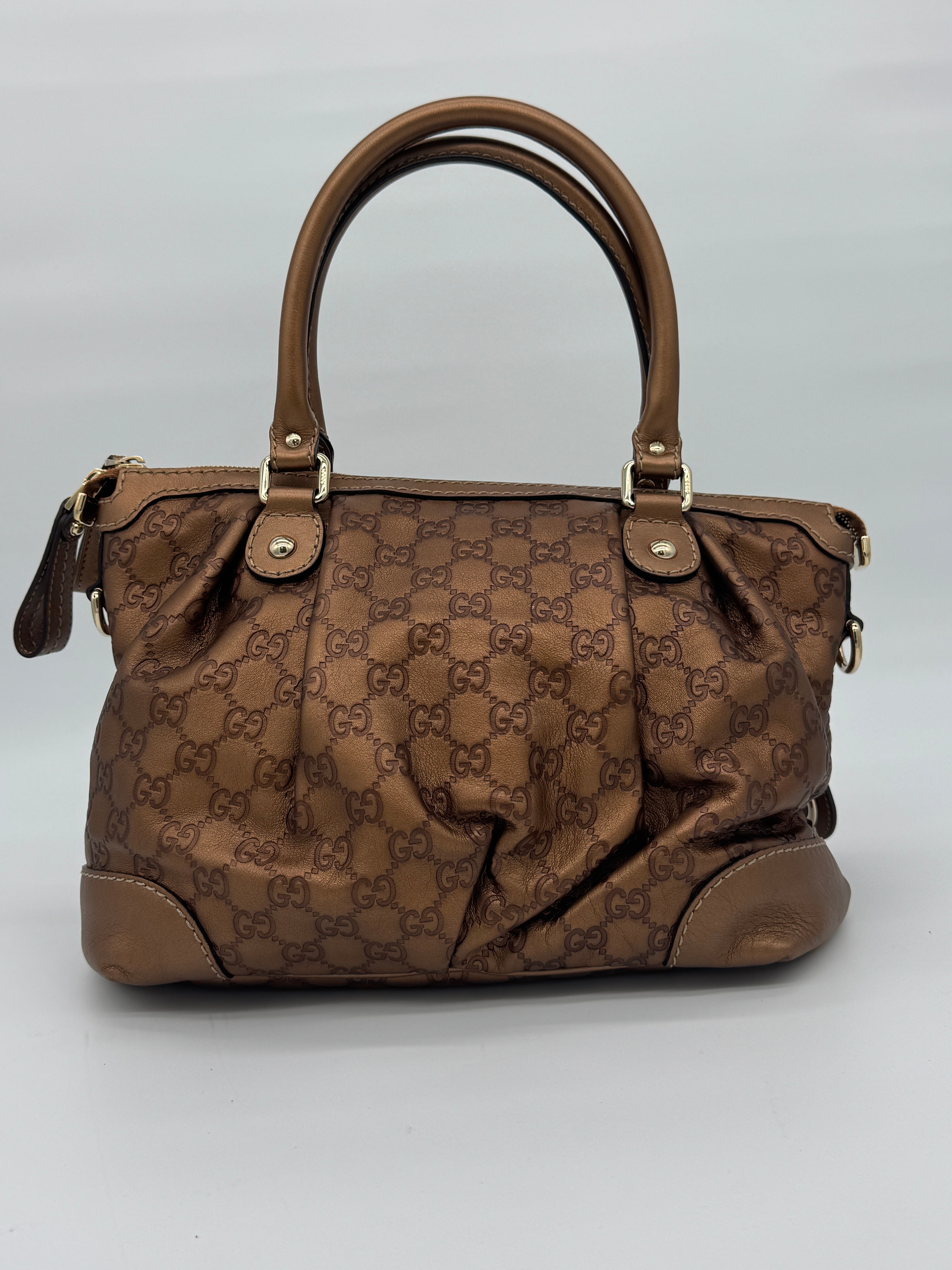 Gucci Sukey Medium Guccissima Bronze Leather Top Handle Bag