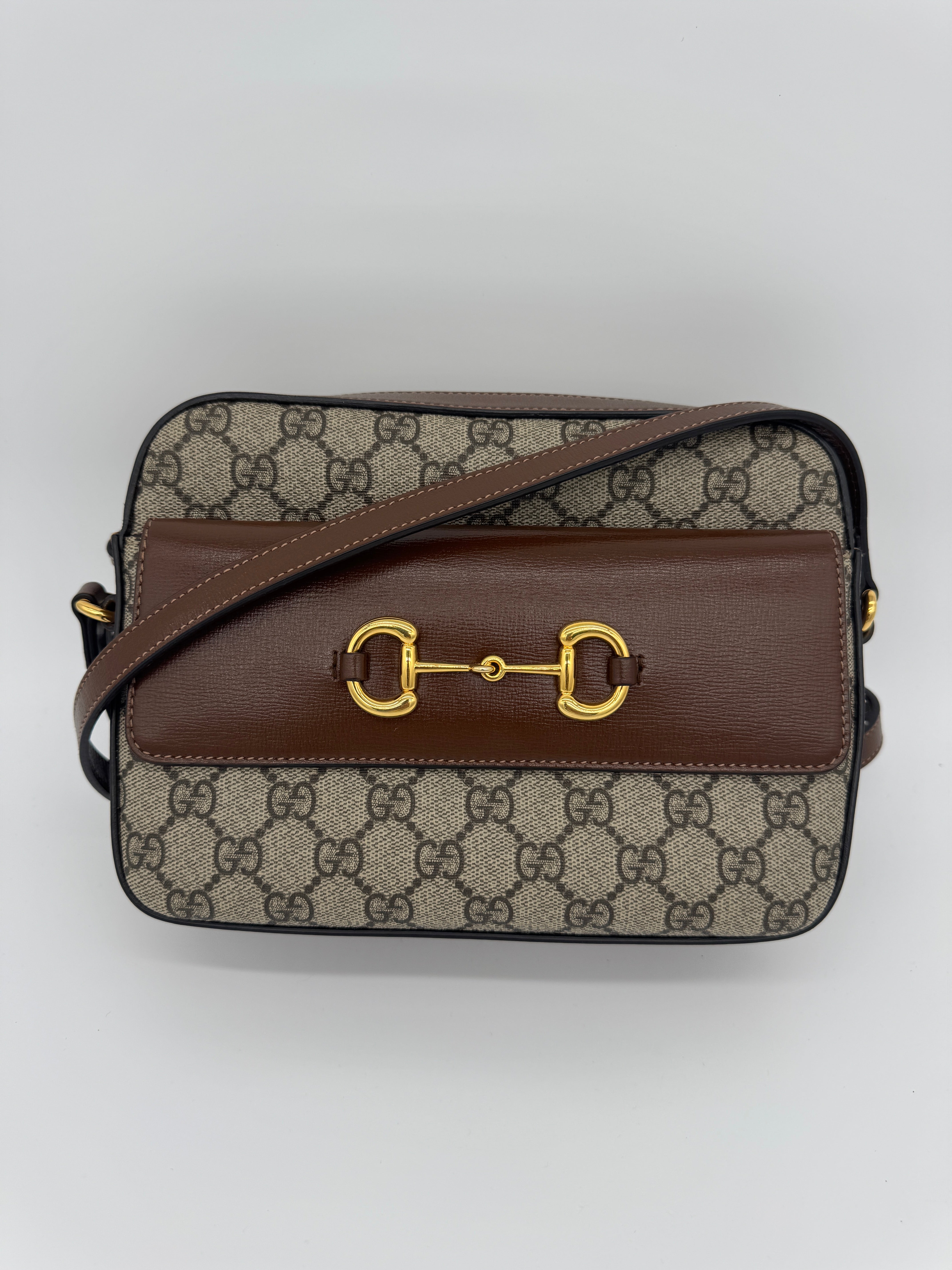 Gucci Horsebit 1955 Small GG Supreme Brown Shoulder Bag