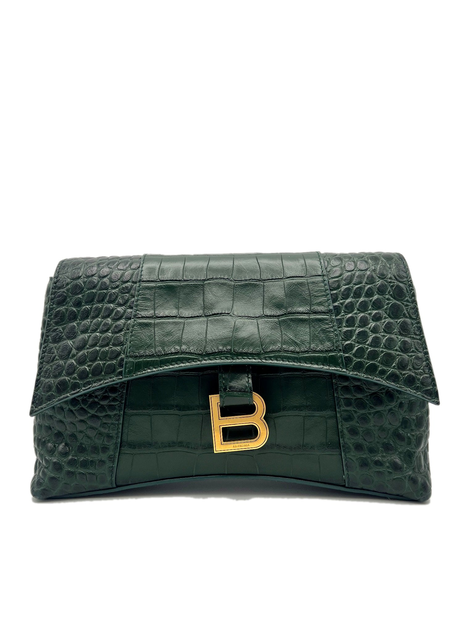 Balenciaga Downtown XS Croc Embossed Leather Shoulder Bag Forest Green