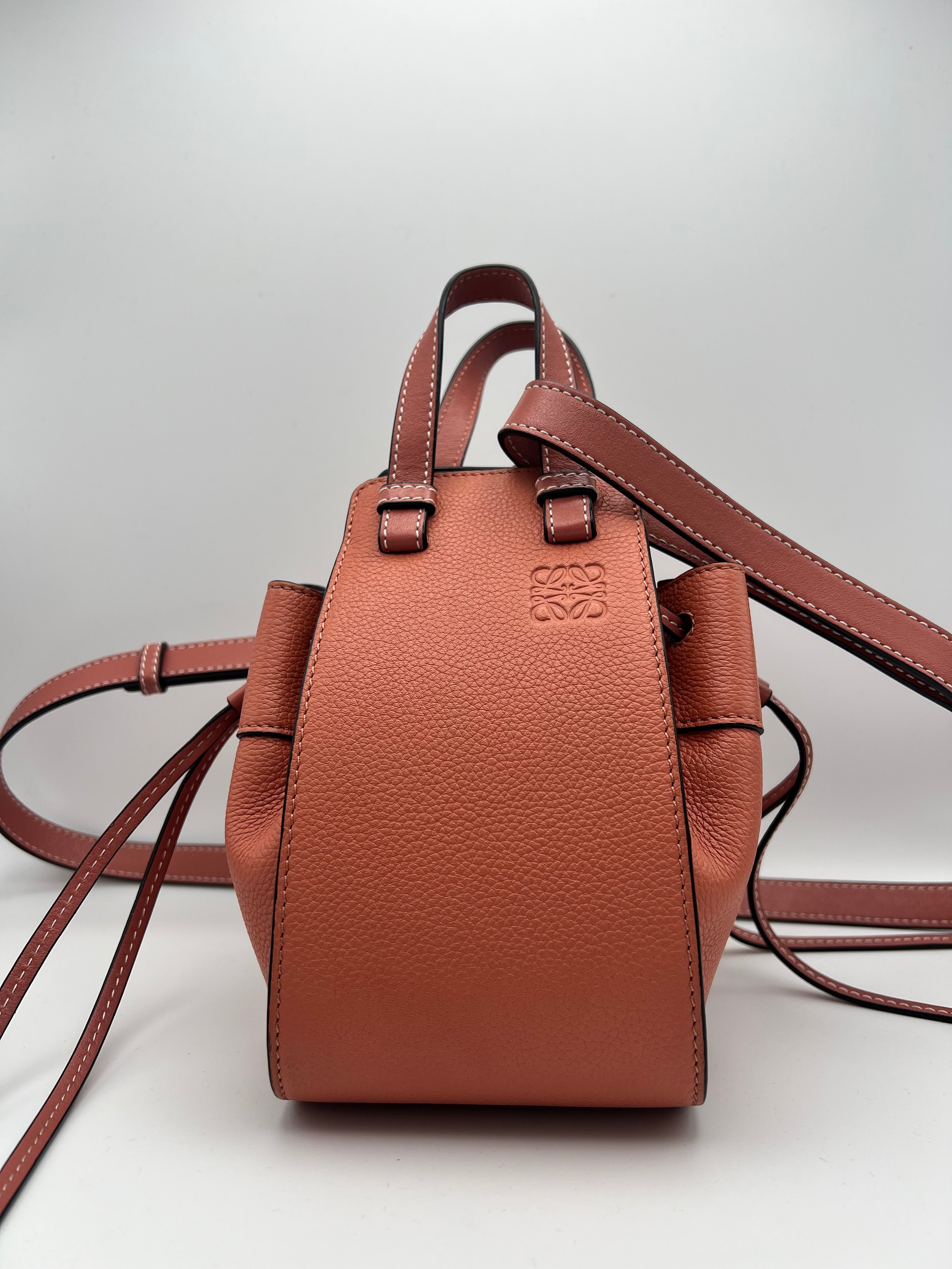 LOEWE Mini Hammock Drawstring Bag Pink Tulip Coral Pebbled Calfskin Crossbody