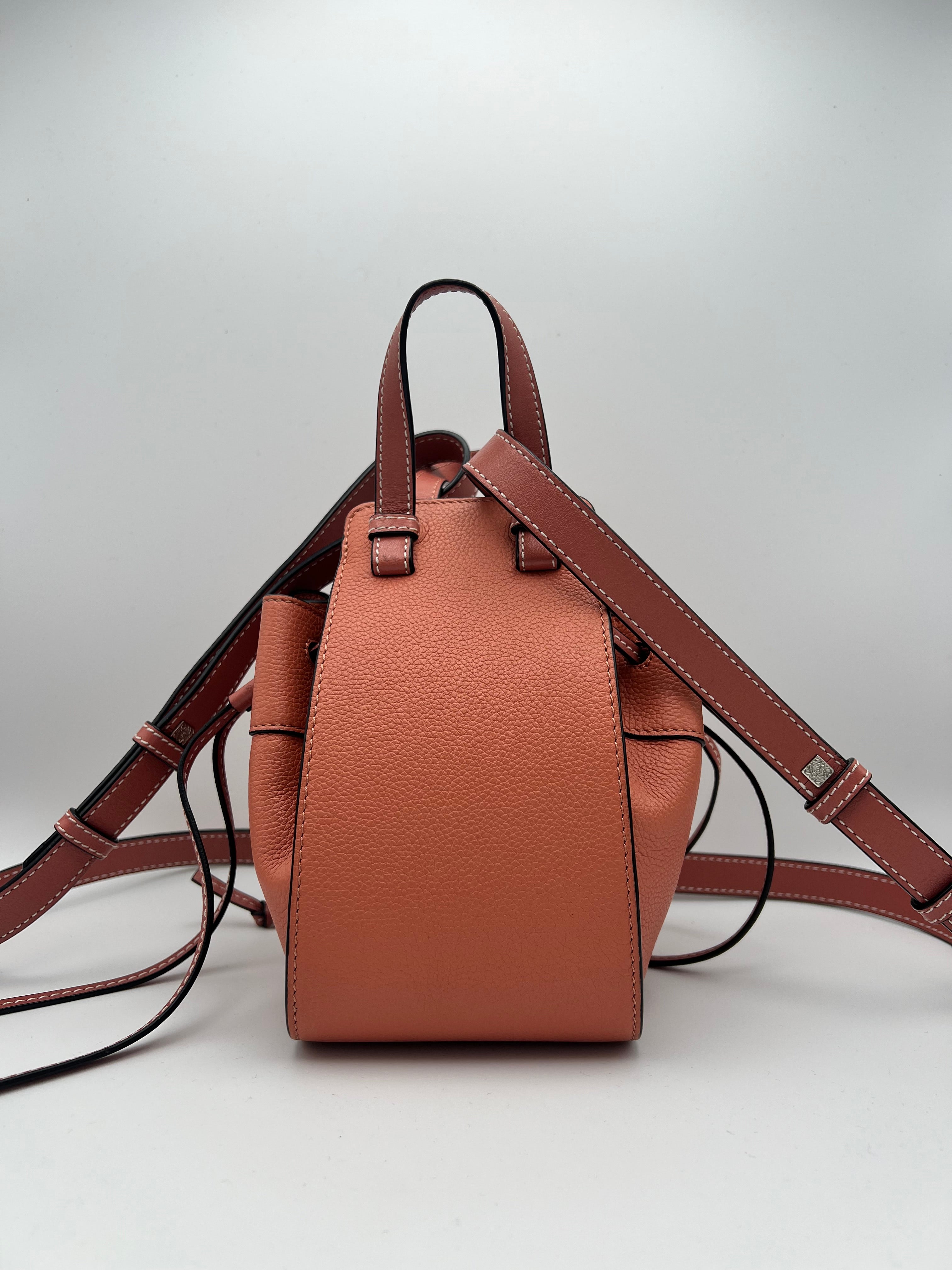 LOEWE Mini Hammock Drawstring Bag Pink Tulip Coral Pebbled Calfskin Crossbody
