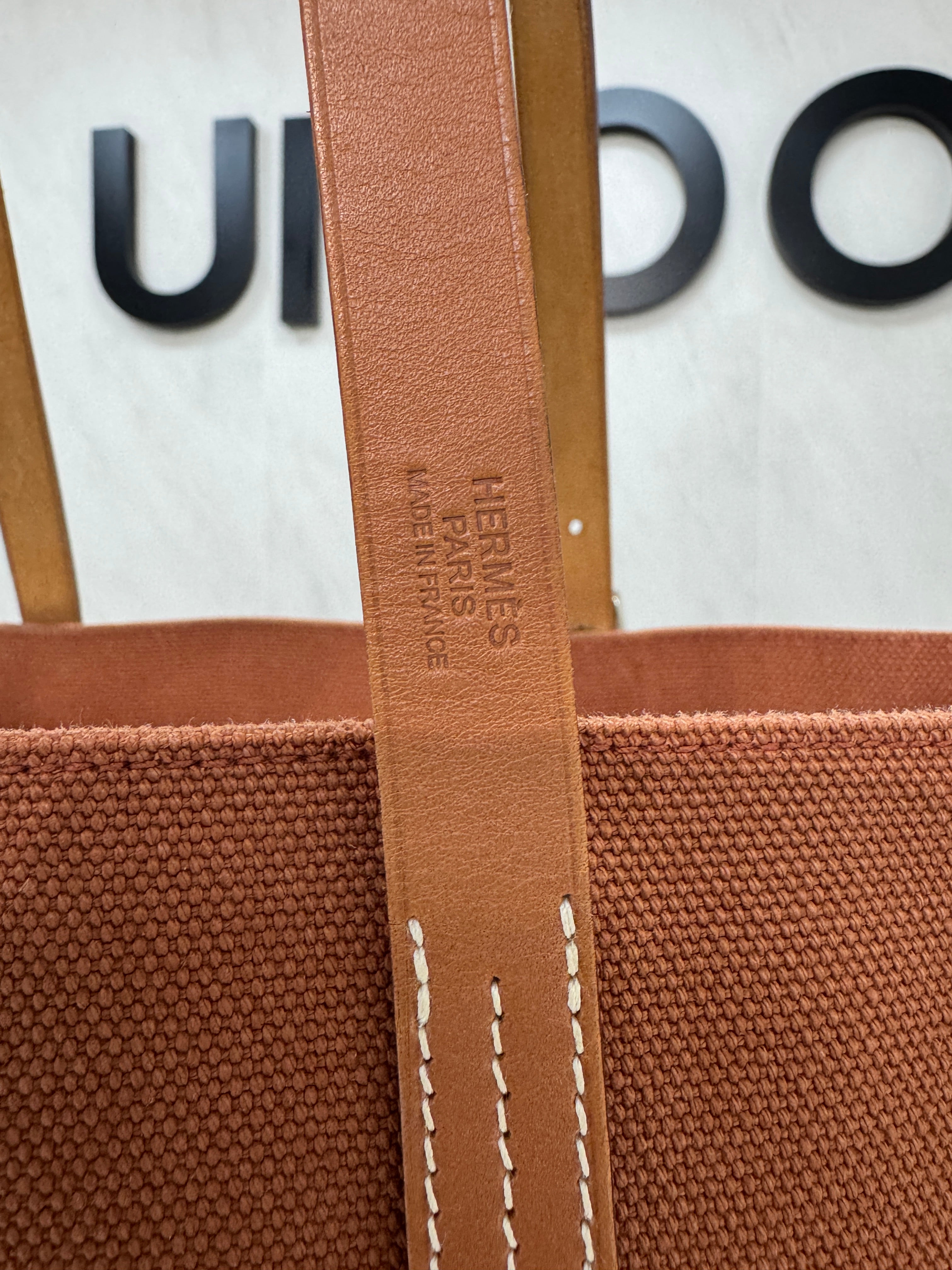 Hermes Etriviere Elan Tote Bag Toile H Canvas Hunter Leather Brown 2011 France