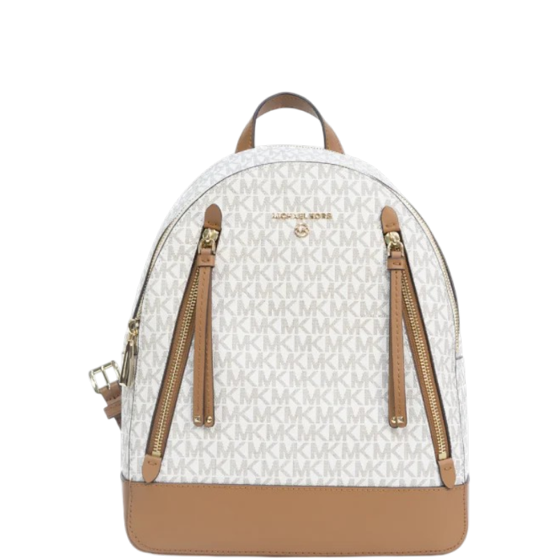 Michael Kors Brooklyn Medium Pebbled Leather Backpack - Ivory/Brown