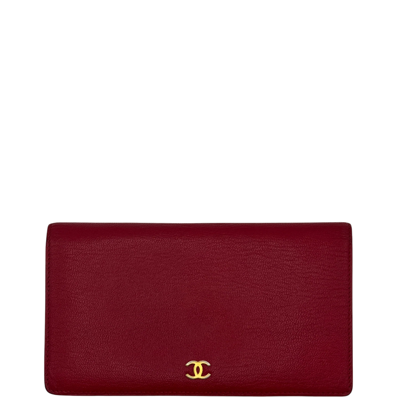 Chanel Bi-Fold Long Wallet For Women, Red Leather