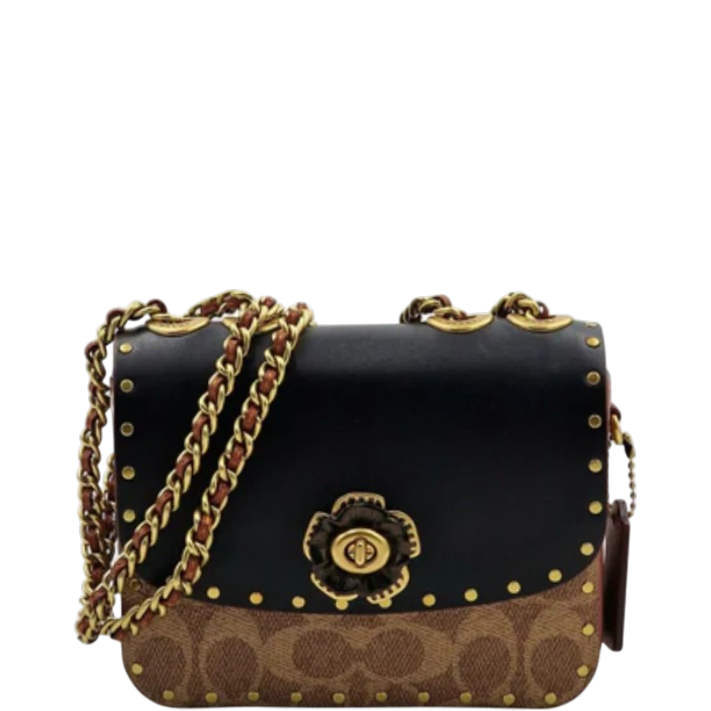 Coach Madison Shoulder Bag 16 In Signature Canvas With Rivets - Tan Rust/Black