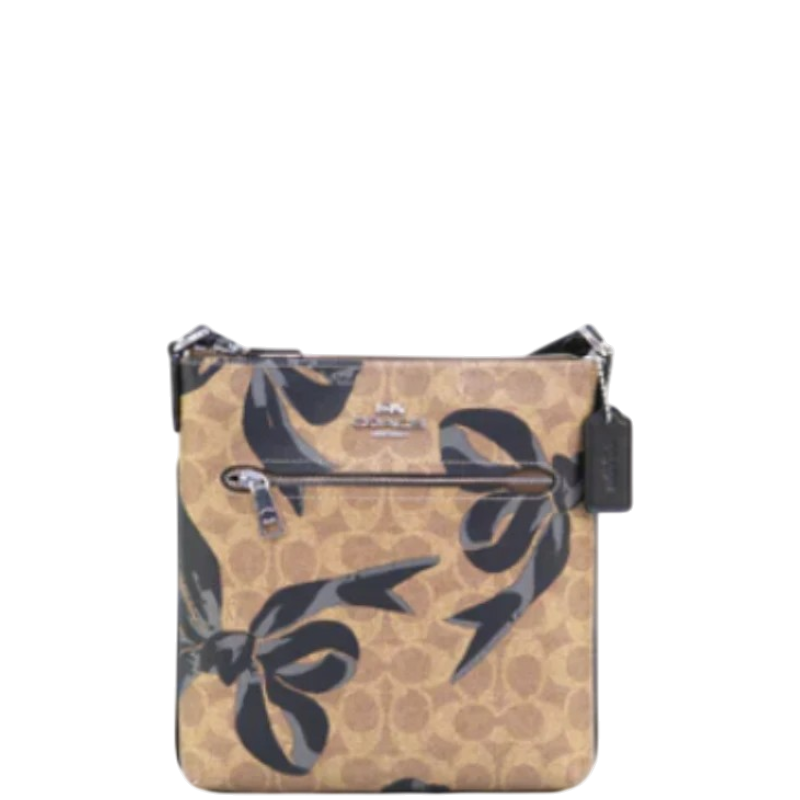 Coach Mini Rowan File Bag In Signature Canvas With Bow Print - Silver/Tan/Black Multi