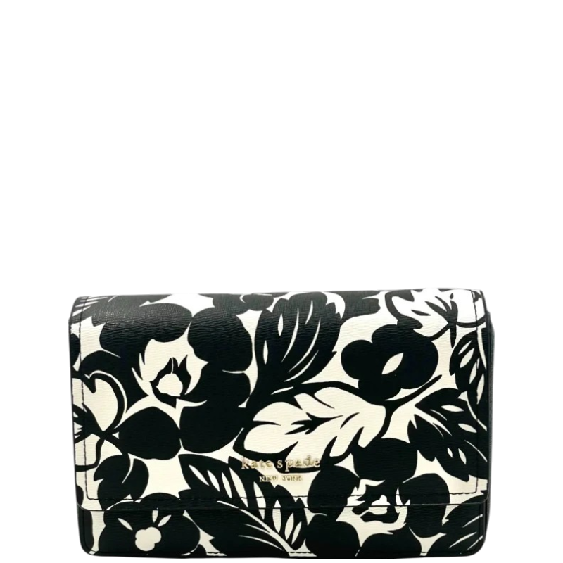 Kate Spade Morgan Tropical Foliage Flap Chain Wallet - White/Black