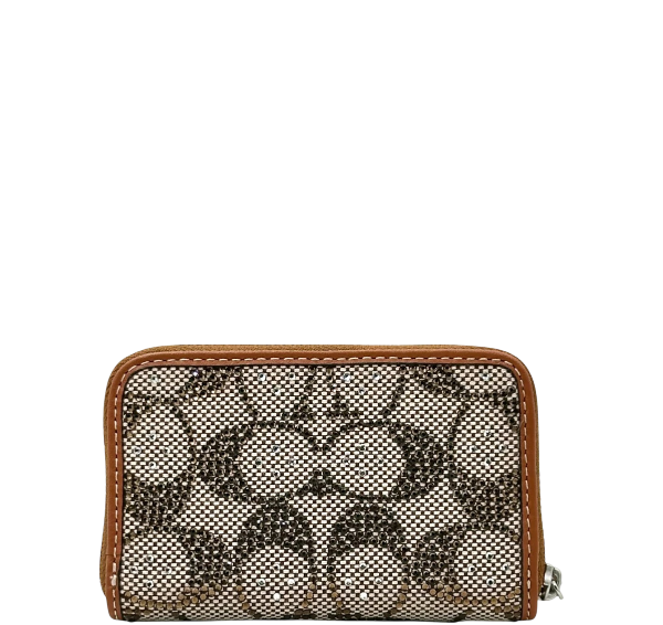 Coach Small Zip Around Crystal Signature Jacquard Contrast Trim Wallet- Burnished Amber
