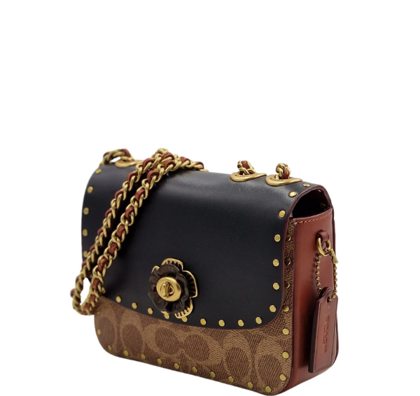 Coach Madison Shoulder Bag 16 In Signature Canvas With Rivets - Tan Rust/Black