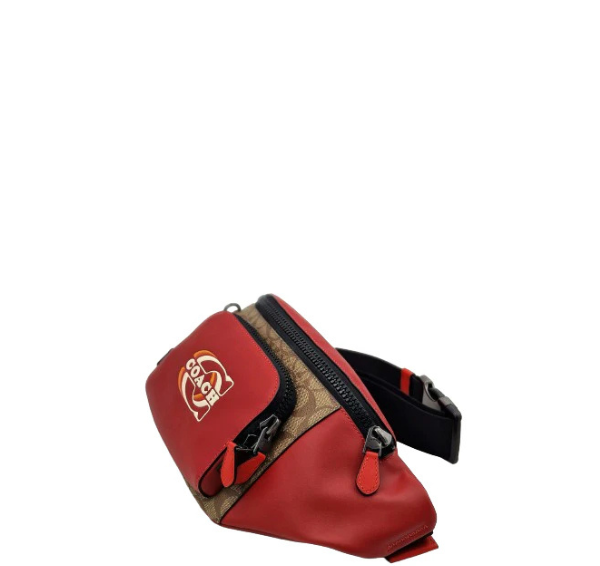 Coach Track Waistpack in Colorblock Signature Canvas - Red Khaki Multi