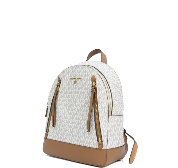 Michael Kors Brooklyn Medium Pebbled Leather Backpack - Ivory/Brown