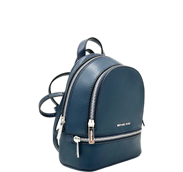 Michael Kors Rhea Extra-Small Pebbled Leather Backpack- Navy