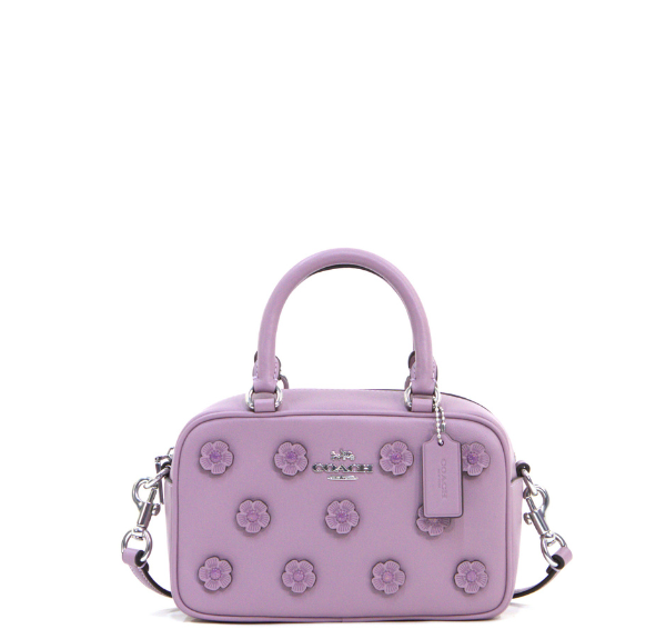 Coach Satchel Crossbody Bag with Floral Applique - Silver/Lilac