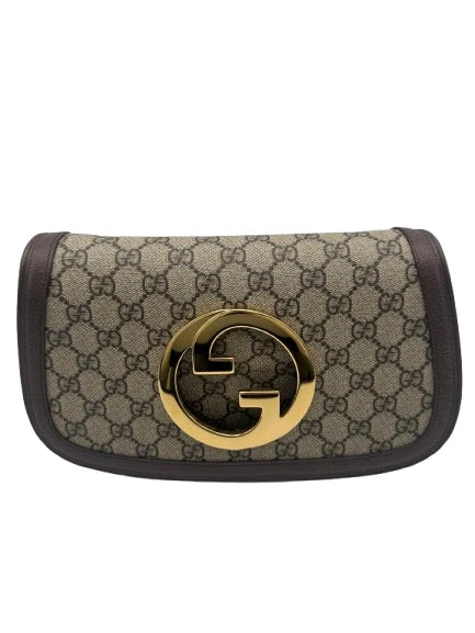 Gucci Blondie GG Supreme Clutch Bag Beige Ebony Canvas Gold Logo