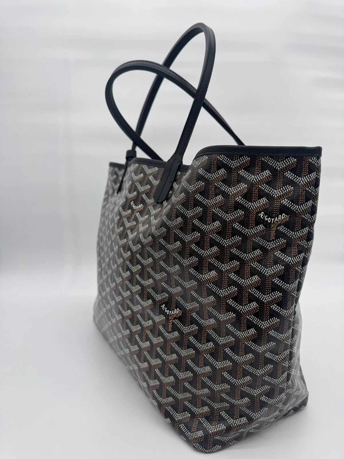 Goyard Saint Louis PM Tote Black Tan Goyardine Canvas Shopper Bag Pouch